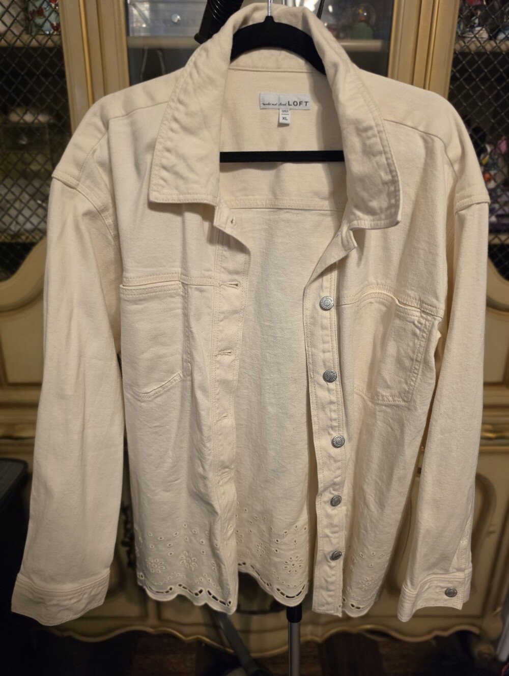 LOFT Cream Eyelet-Hem Oversized Jacket